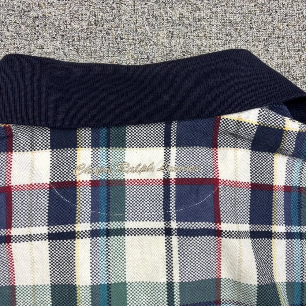 Chaps Ralph Lauren Polo Shirt Mens L Multi Plaid Vintage Short Sleeve Pique